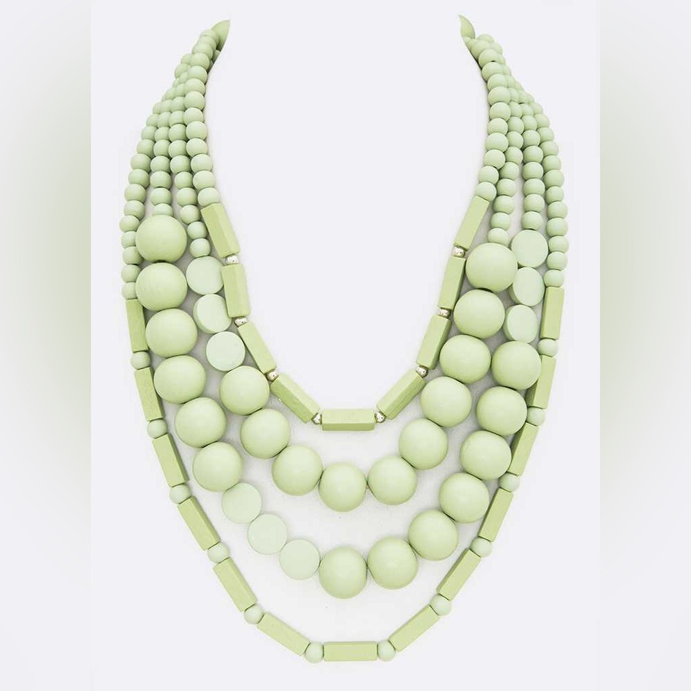 Wood Layered Bead Collar Statement Necklace